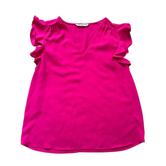 Amanda Uprichard hot pink flutter sleeve v-neck top size M - Picture 10 of 13
